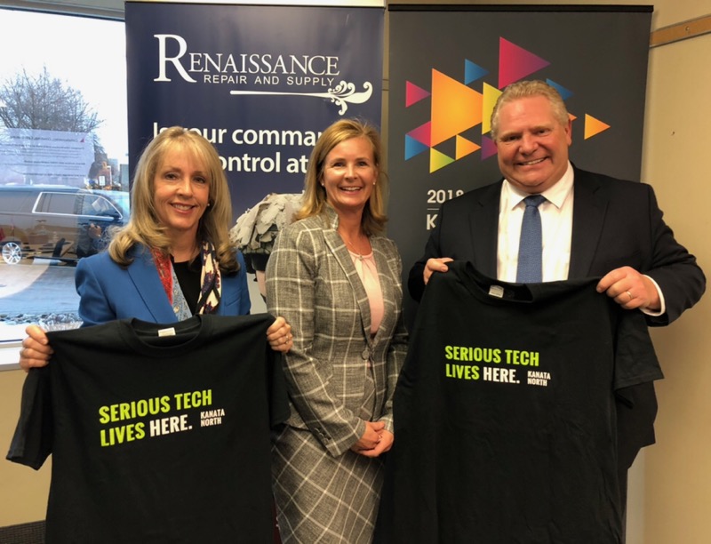 Premier Doug Ford, MP Merrilee Fullerton and Veronica Farmer posing in photo.