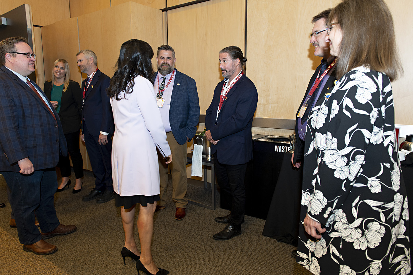 CEO Len Anderson in conversation with Minister of National Defense, Anita Anand, and other event participants.